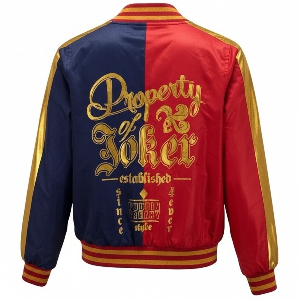 Suicide Squad Jacket Womens Small Red Blue Harley Quinn Joker‎ Satin Bomber Coat